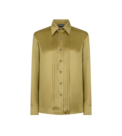 FLUID CHARMEUSE SILK SHIRT WITH PLISSE PLASTRON image number 0