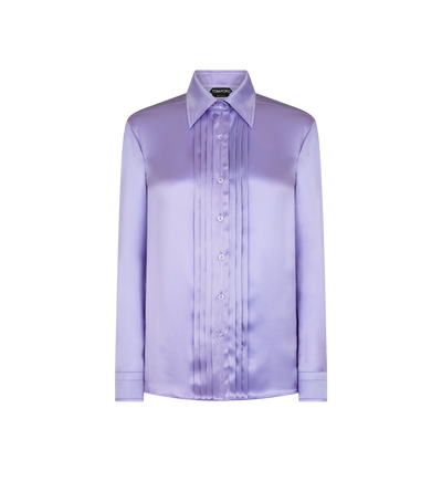 FLUID CHARMEUSE SILK SHIRT WITH PLISSE PLASTRON image number 0