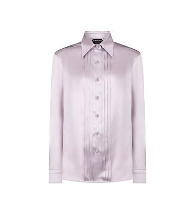 FLUID CHARMEUSE SILK SHIRT WITH PLISSE PLASTRON