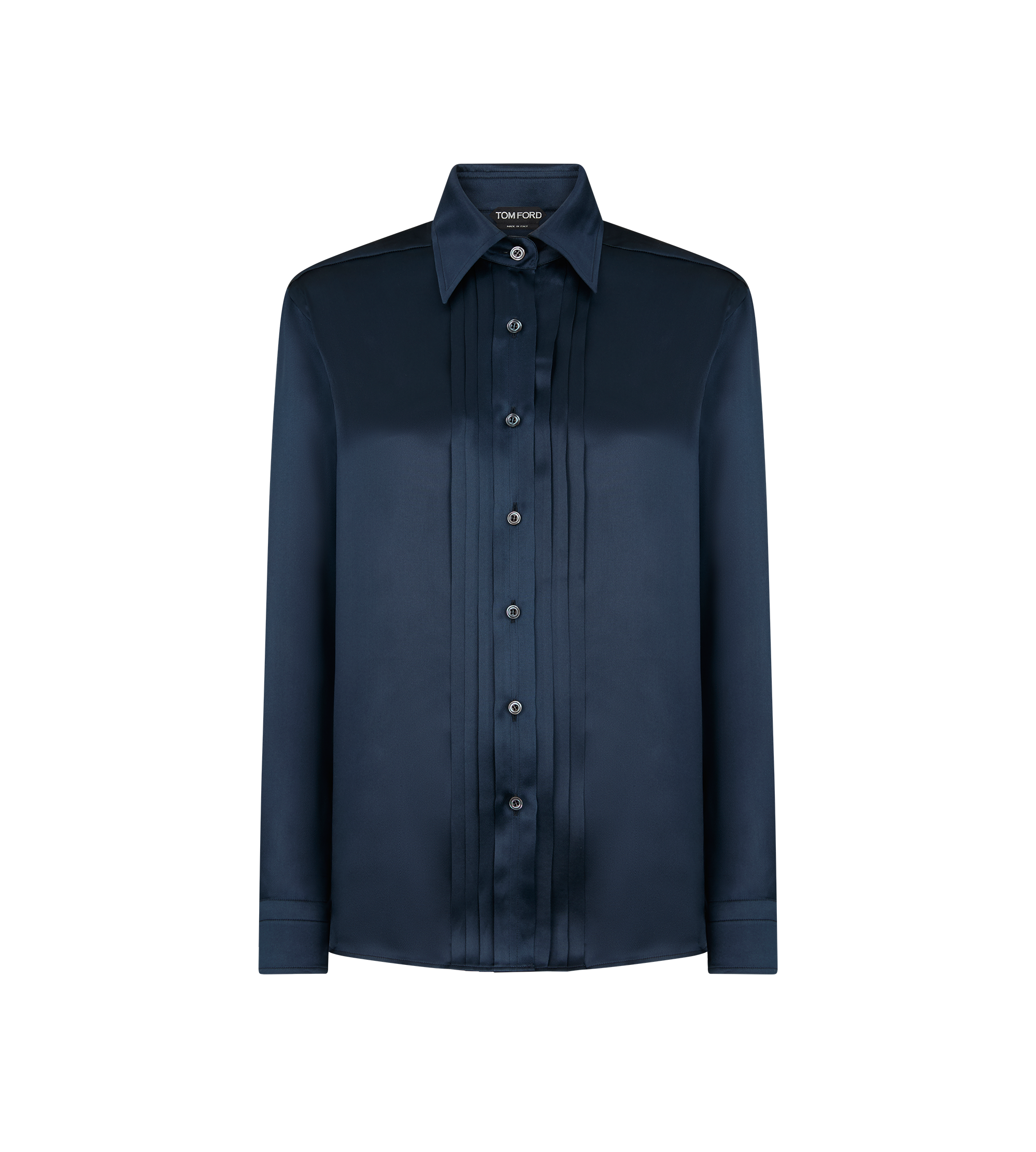 FLUID CHARMEUSE SILK SHIRT WITH PLISSE PLASTRON
