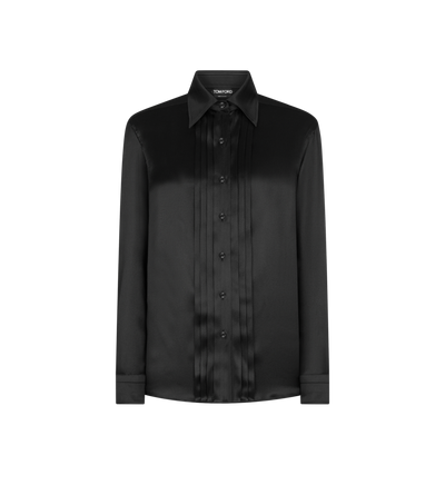 FLUID CHARMEUSE SILK SHIRT WITH PLISSE PLASTRON image number 0