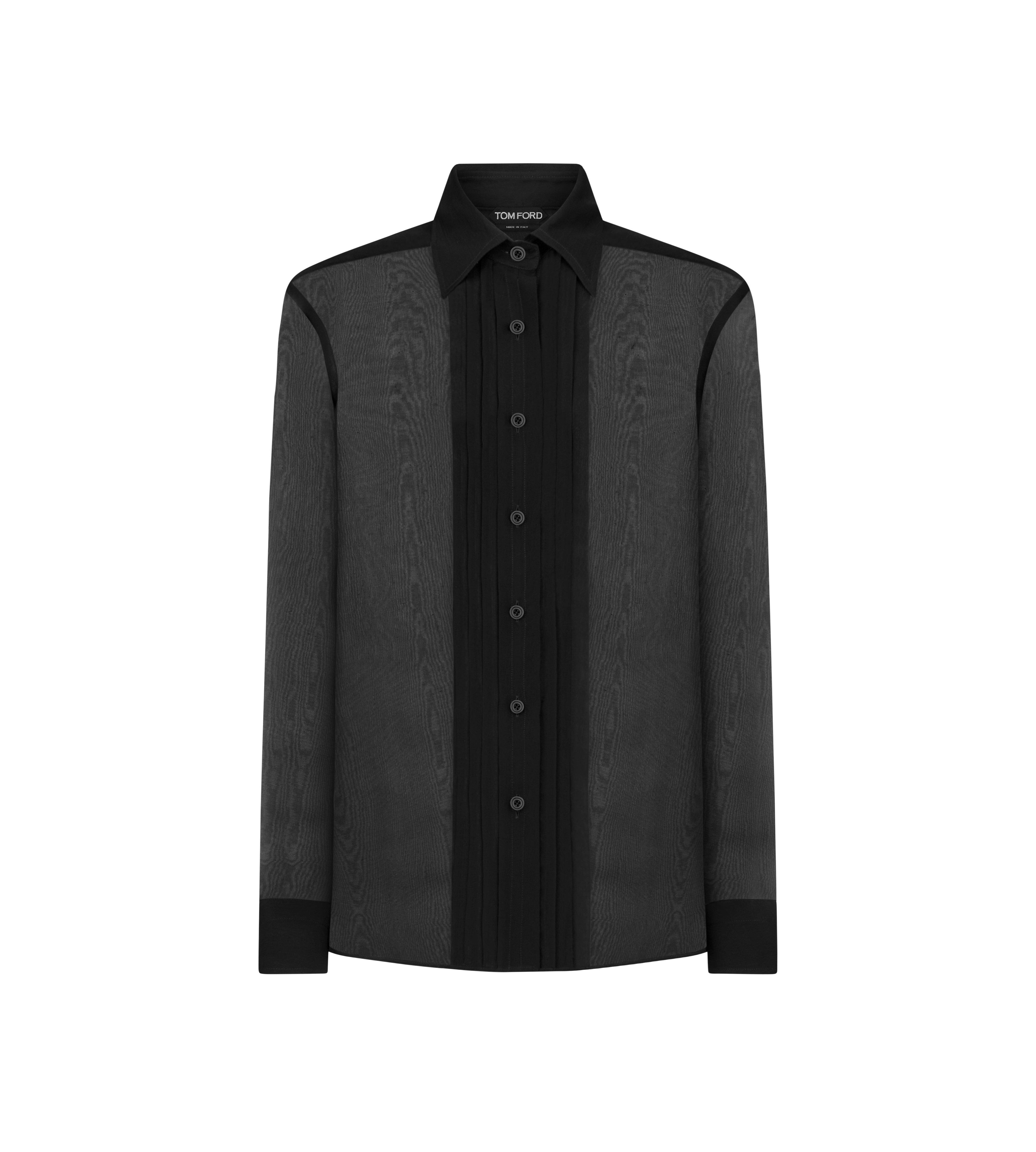 SILK CHIFFON SHIRT WITH PLISSE PLASTRON