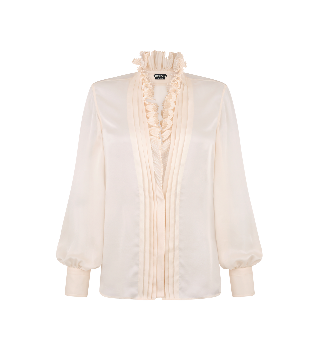 LONG SLEEVE V-NECK BLOUSE WITH PLISSE AND RUFFLES image number 0