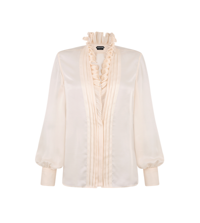 LONG SLEEVE V-NECK BLOUSE WITH PLISSE AND RUFFLES image number 0