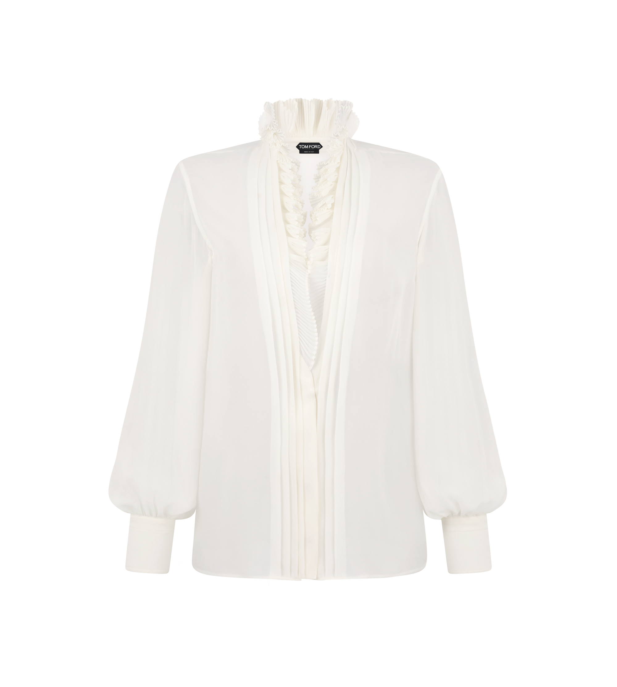 LONG SLEEVE V-NECK BLOUSE WITH PLISSE AND RUFFLES