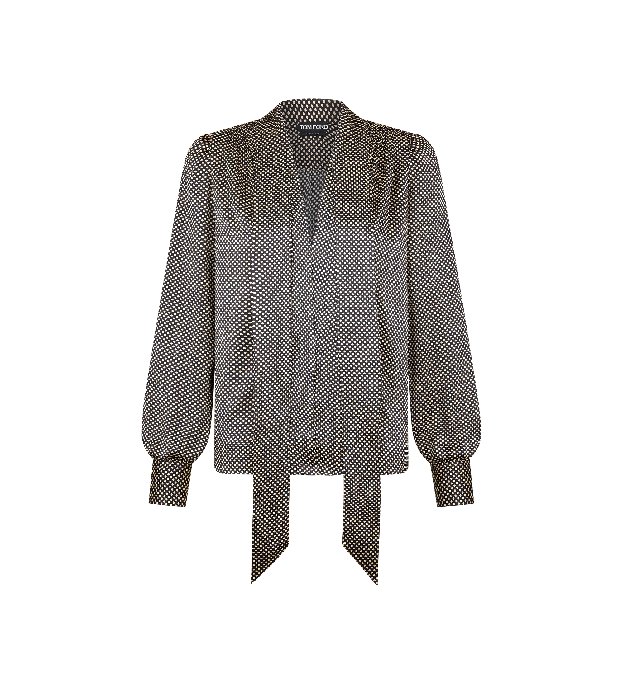 LONG SLEEVE V-NECK LAVALLIERE SILK BLOUSE