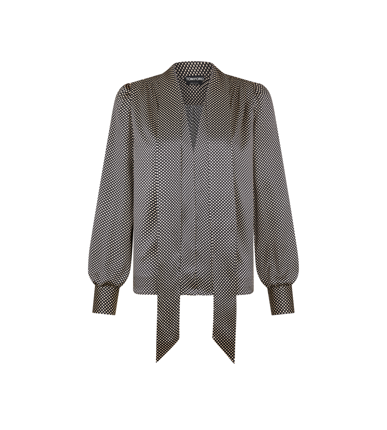 LONG SLEEVE V-NECK LAVALLIERE SILK BLOUSE image number 0