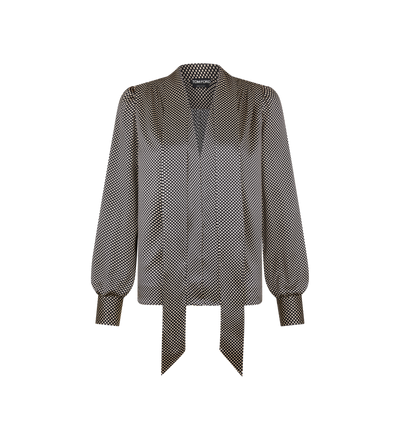 LONG SLEEVE V-NECK LAVALLIERE SILK BLOUSE image number 0
