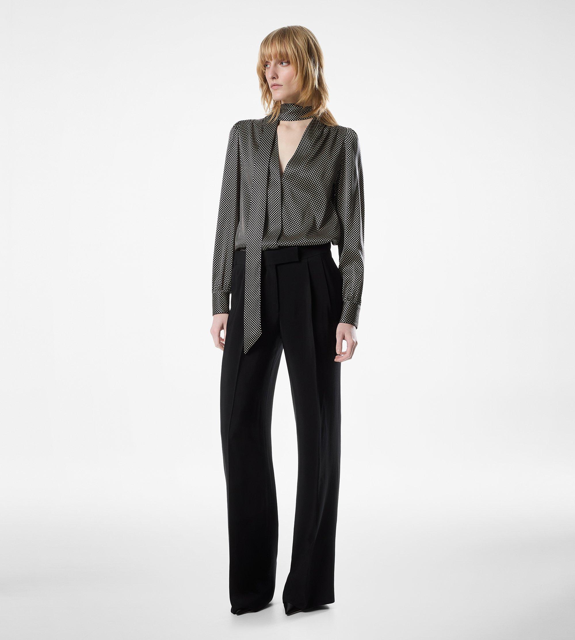 LONG SLEEVE V-NECK LAVALLIERE SILK BLOUSE