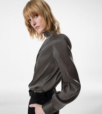 LONG SLEEVE V-NECK LAVALLIERE SILK BLOUSE image number 1