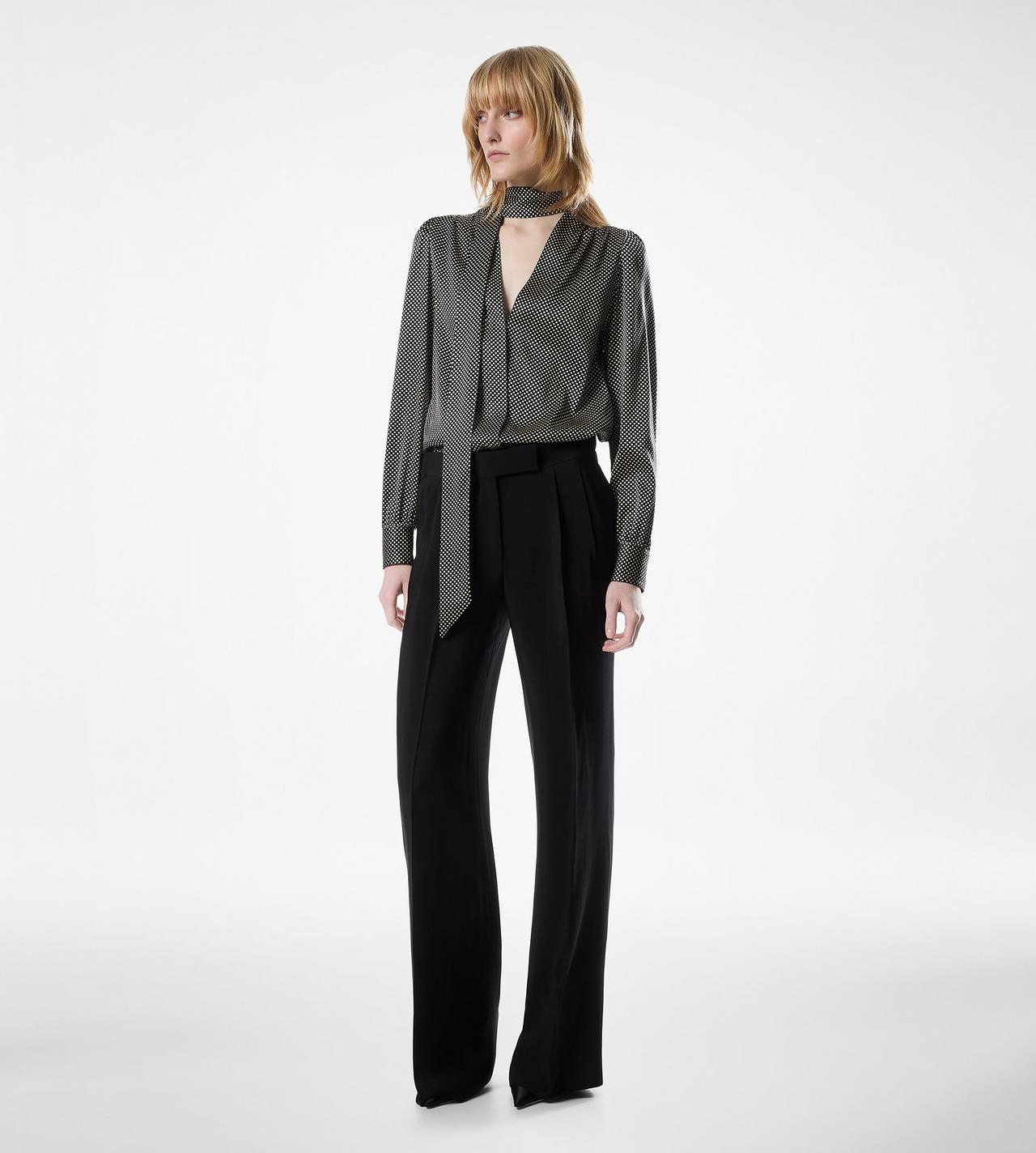 LONG SLEEVE V-NECK LAVALLIERE SILK BLOUSE image number 2
