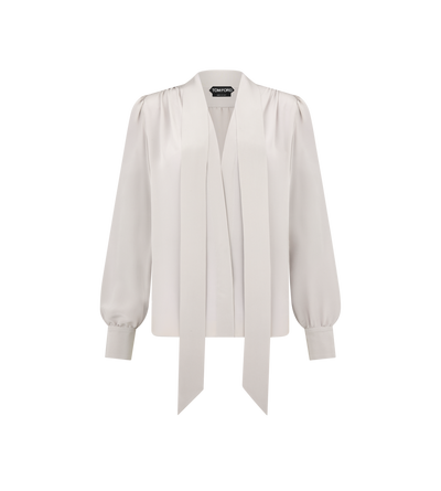 LONG SLEEVE V-NECK LAVALLIERE BLOUSE