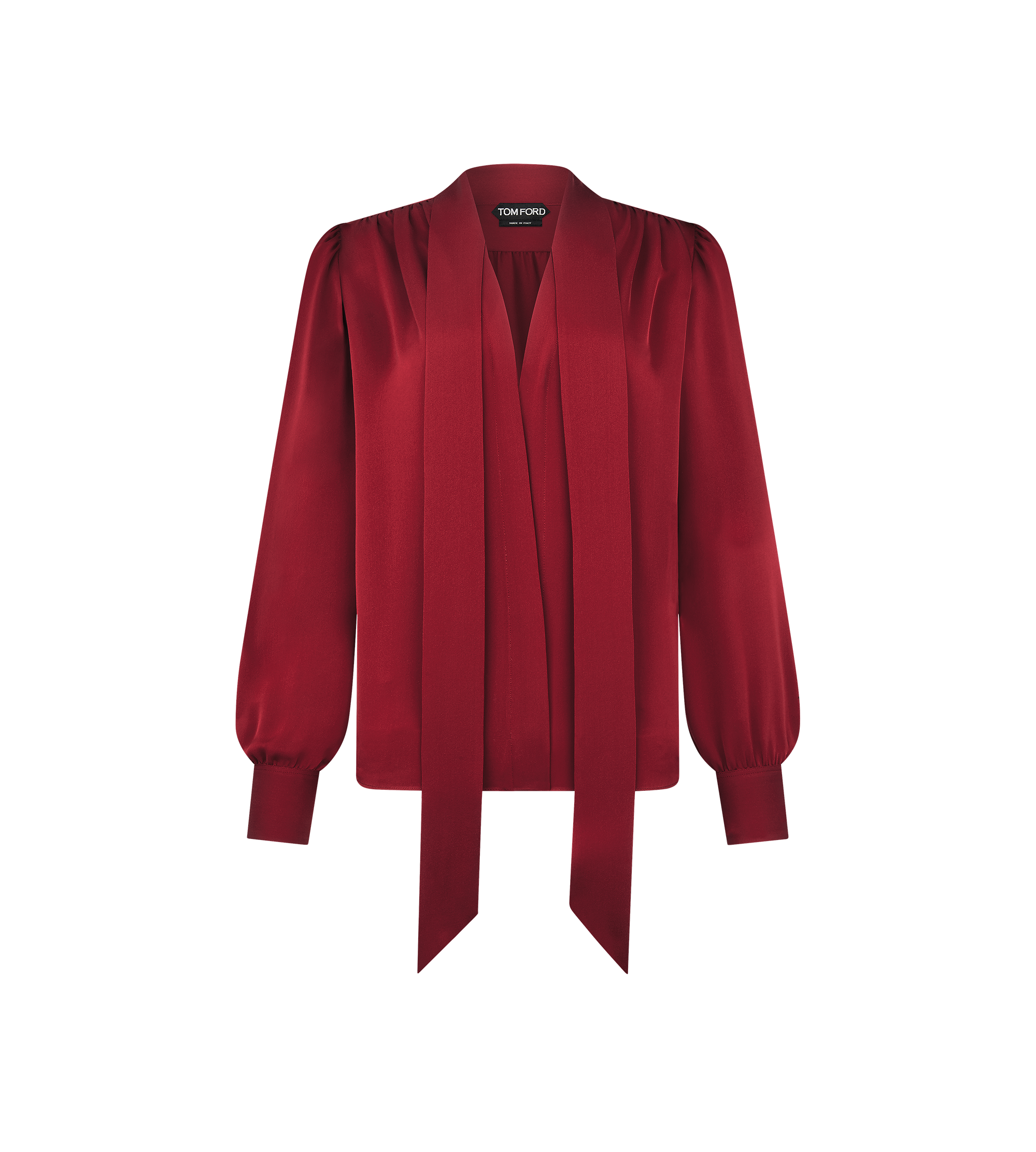 LONG SLEEVE V-NECK LAVALLIERE SILK BLOUSE