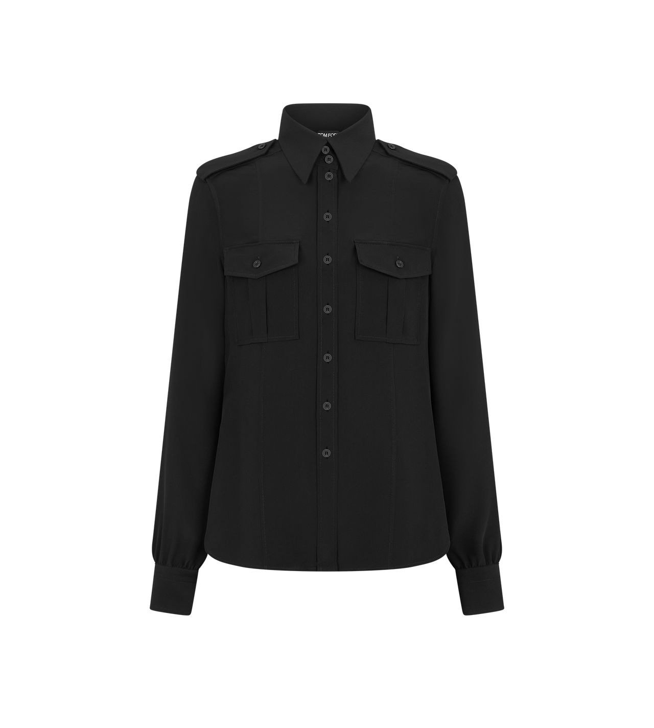 TOM FORD SILK BLACK MILITARY SHIRT WITH FRONT POCKETS