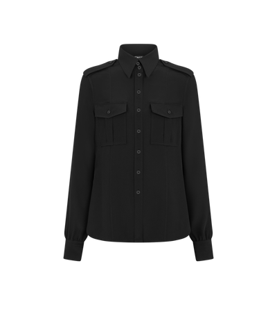 TOM FORD SILK BLACK MILITARY SHIRT WITH FRONT POCKETS
