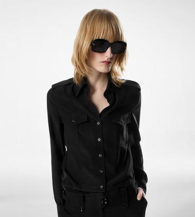 TOM FORD SILK BLACK MILITARY SHIRT WITH FRONT POCKETS