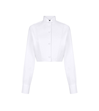 TOM FORD COTTON SILK BLEND WHITE BONDED COTTON SILK BLEND POPLIN CROPPED SHIRT