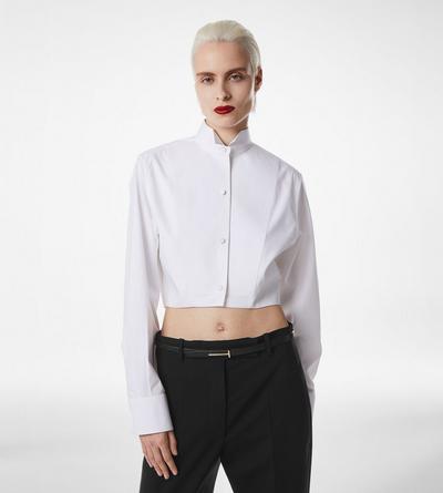 TOM FORD COTTON SILK BLEND WHITE BONDED COTTON SILK BLEND POPLIN CROPPED SHIRT