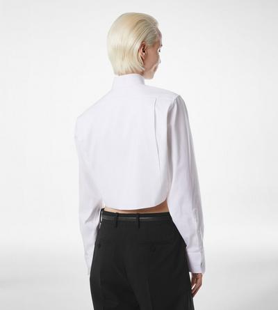 TOM FORD COTTON SILK BLEND WHITE BONDED COTTON SILK BLEND POPLIN CROPPED SHIRT