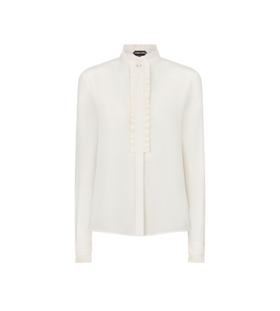 SILK CREPE DE CHINE SHIRT WITH PLISSE DETAILS image number 0