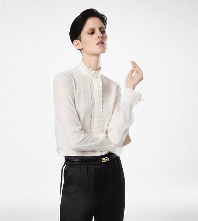 SILK CREPE DE CHINE SHIRT WITH PLISSE DETAILS image number 3