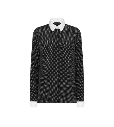 PRINTED SMALL POLKA DOT SILK CREPE DE CHINE SHIRT WITH CONTRAST DETAILS AND TONAL TF EMBROIDERED LOGO image number 0