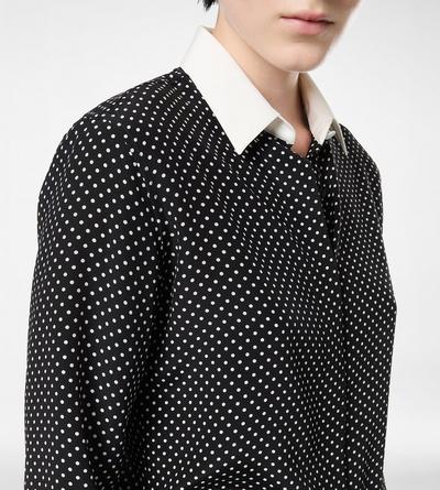 PRINTED SMALL POLKA DOT SILK CREPE DE CHINE SHIRT WITH CONTRAST DETAILS AND TONAL TF EMBROIDERED LOGO image number 1