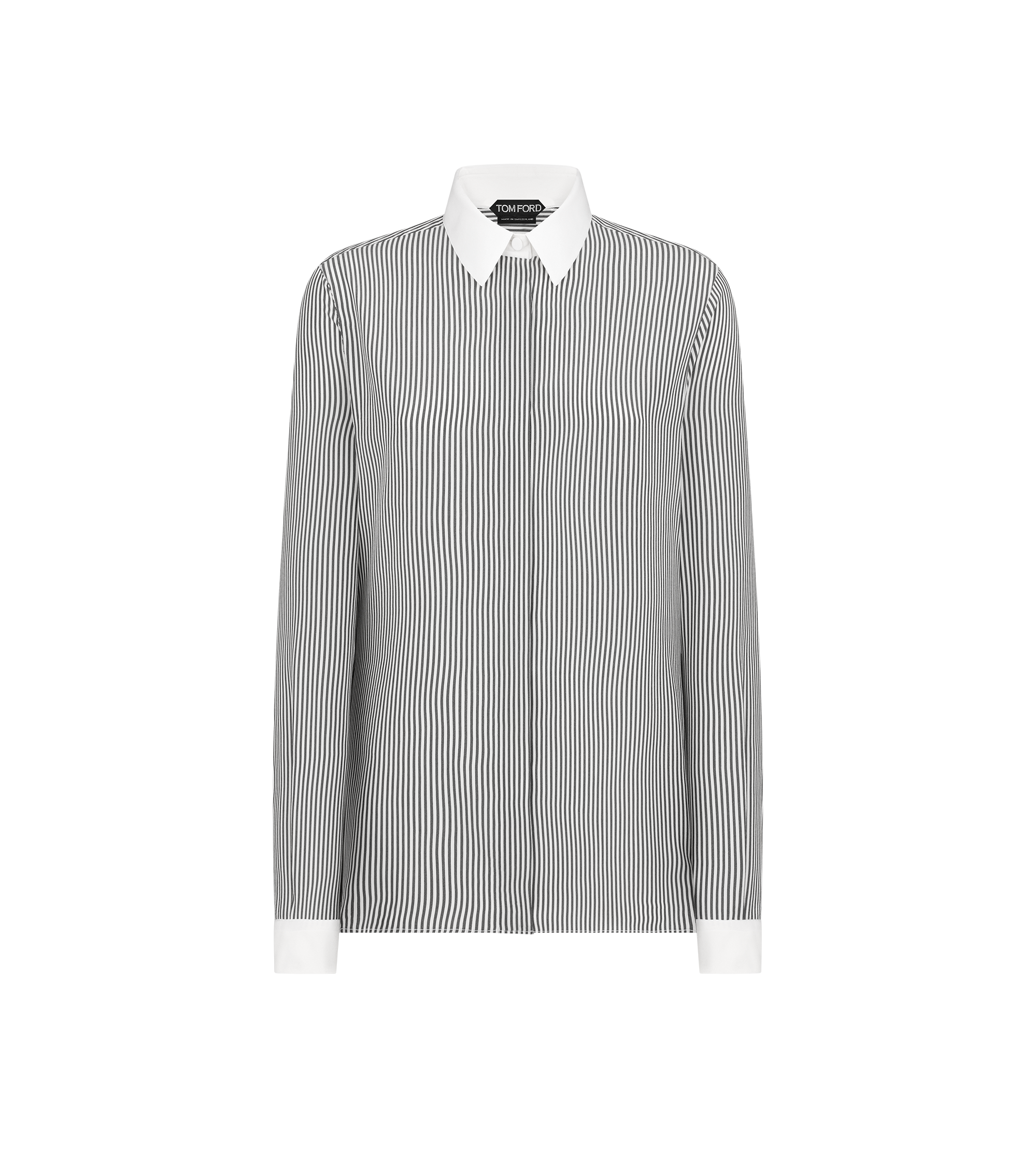 STRIPED SILK SHIRT WITH CONTRAST DETAILS