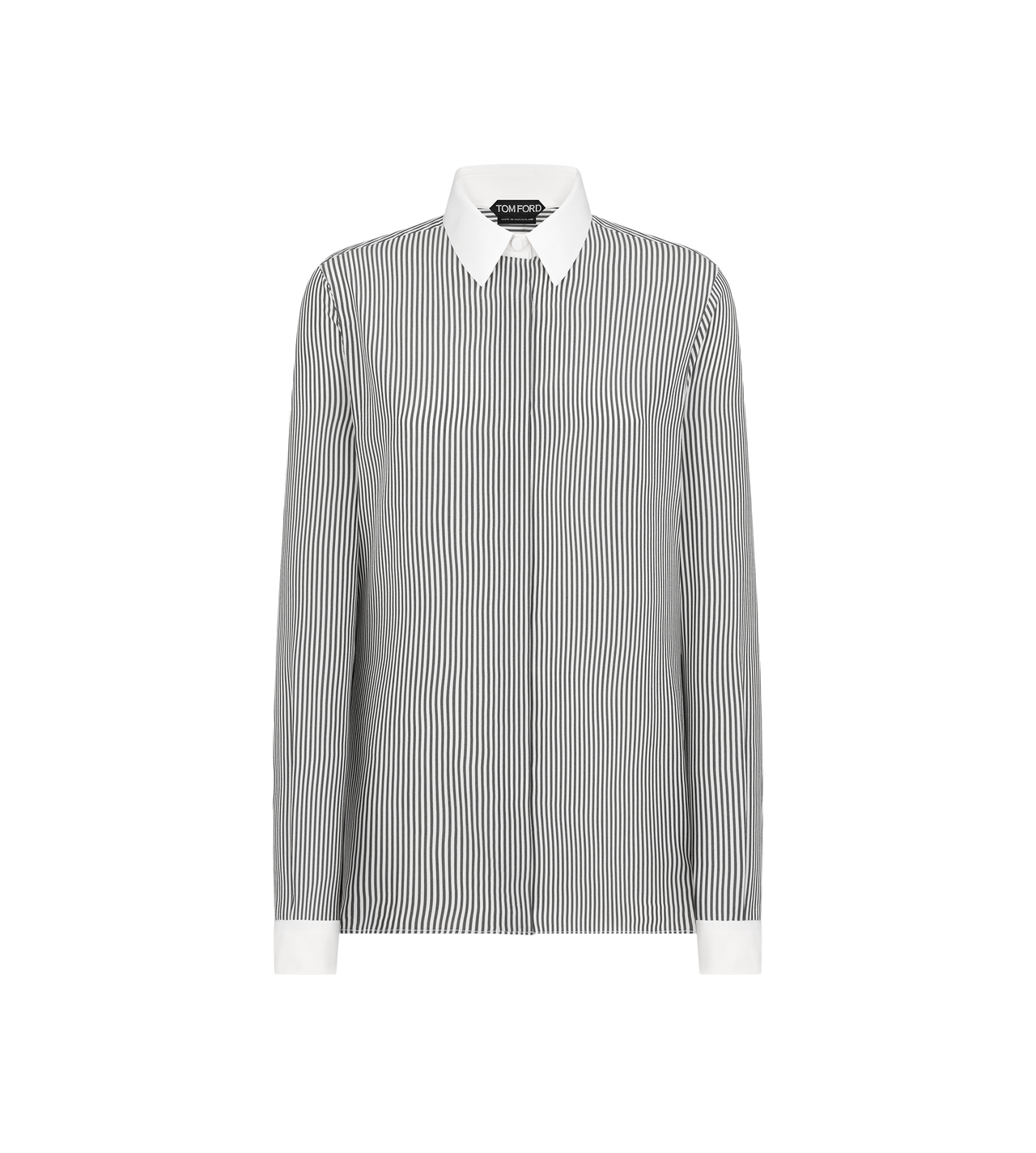 STRIPED SILK SHIRT WITH CONTRAST DETAILS image number 0