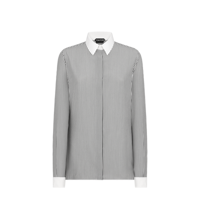 STRIPED SILK SHIRT WITH CONTRAST DETAILS image number 0