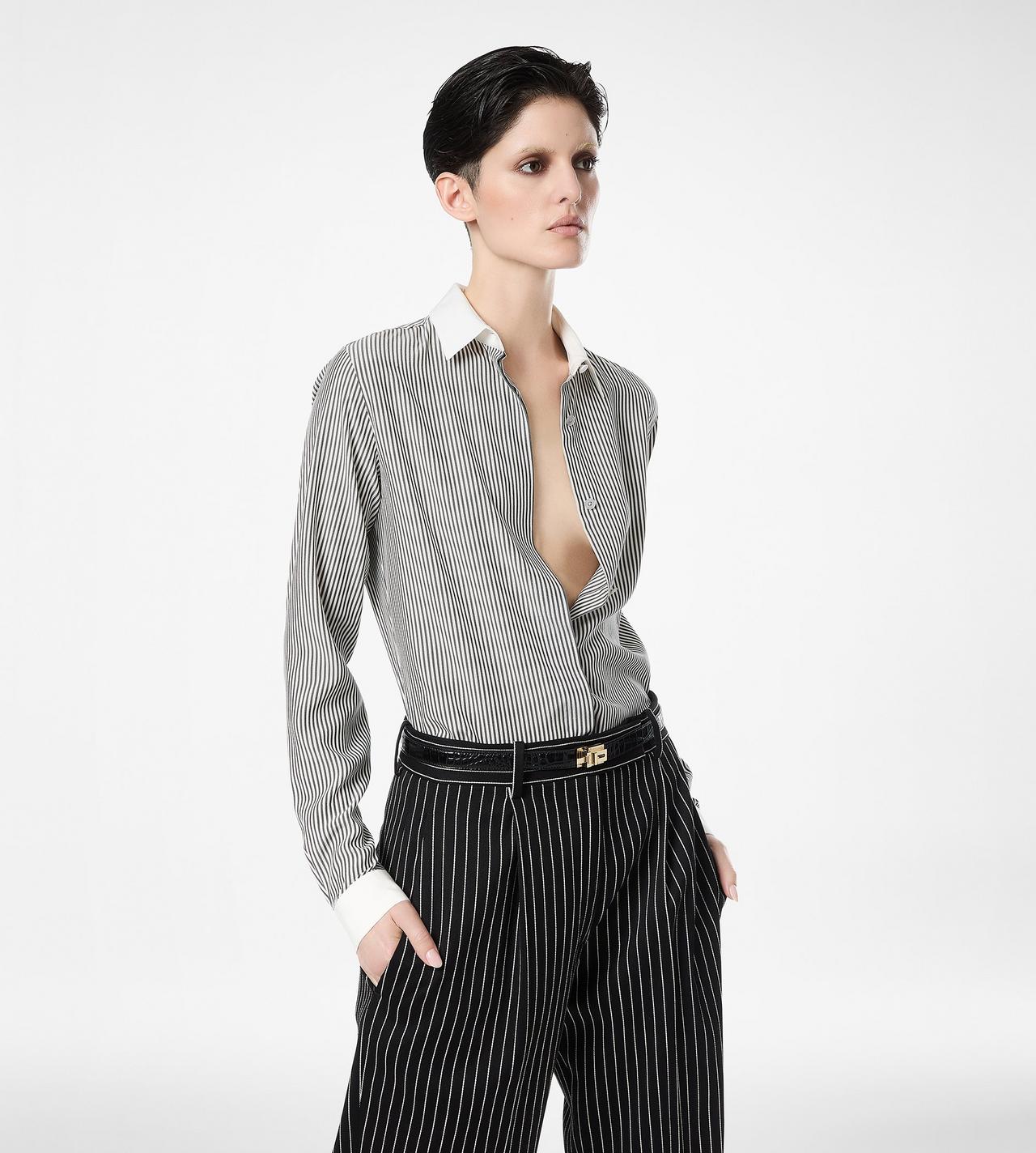STRIPED SILK SHIRT WITH CONTRAST DETAILS image number 3