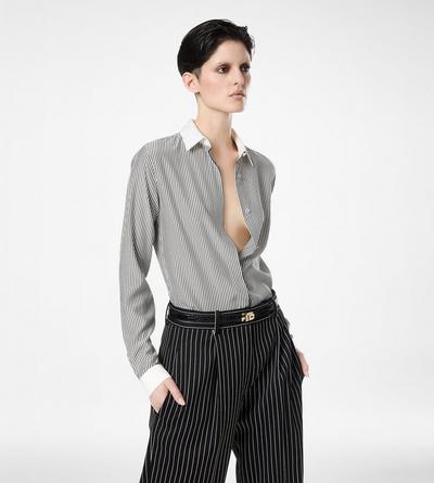 STRIPED SILK SHIRT WITH CONTRAST DETAILS image number 3