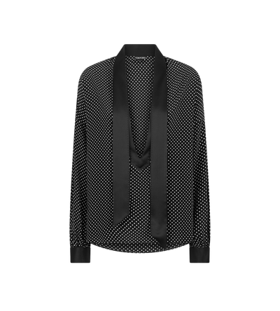 POLKA DOT SILK CREPE DE CHINE LAVALLIERE TUNIC TOP WITH TUXEDO DETAILS image number 0