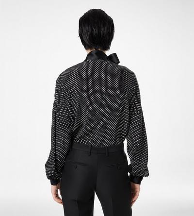 POLKA DOT SILK CREPE DE CHINE LAVALLIERE TUNIC TOP WITH TUXEDO DETAILS image number 4