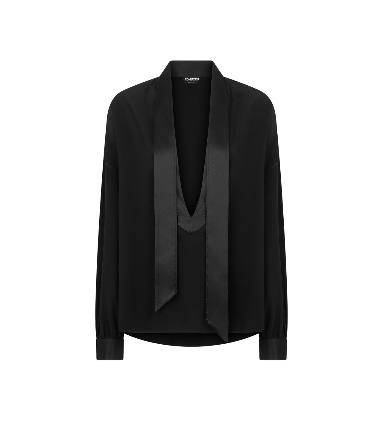 WASHED SILK GEORGETTE LAVALLIERE TUNIC TOP WITH TUXEDO DETAILS image number 0