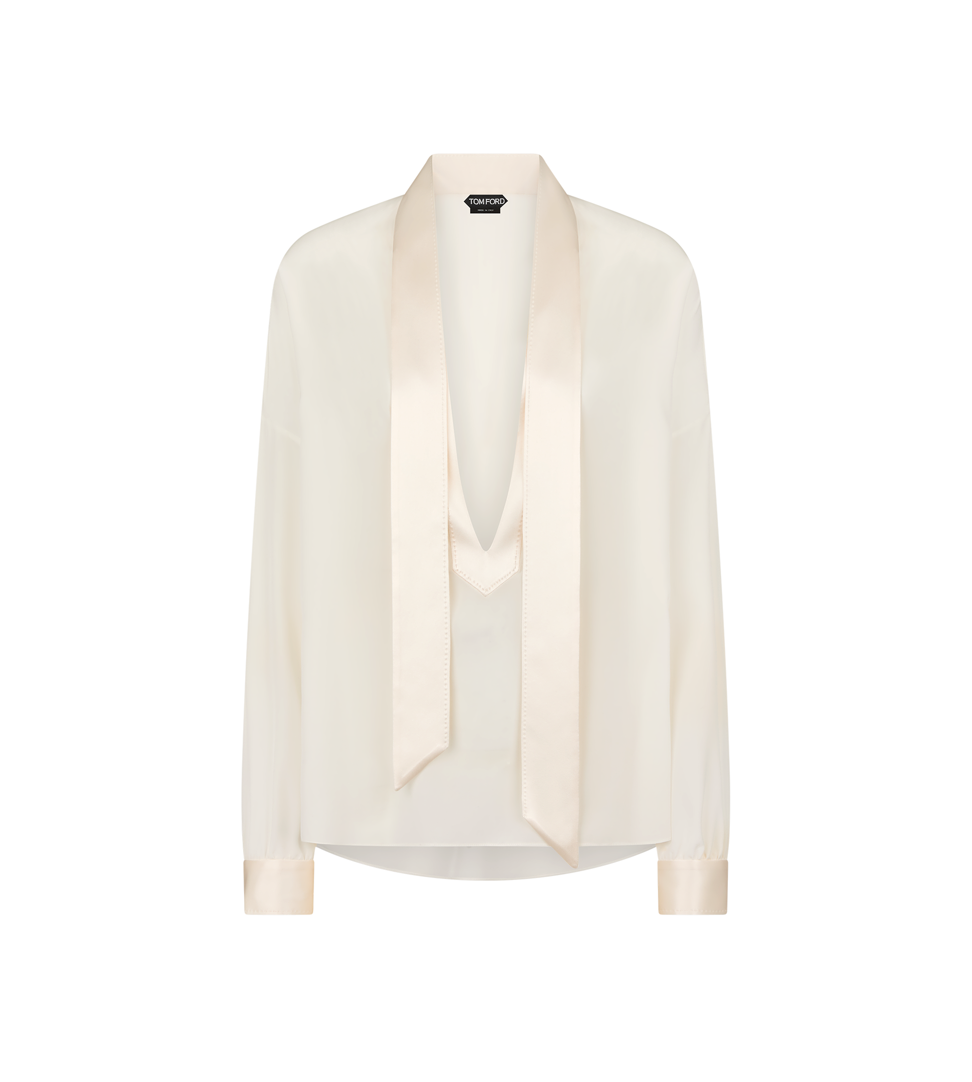 SILK CREPE DE CHINE LAVALLIERE TUNIC TOP WITH TUXEDO DETAILS