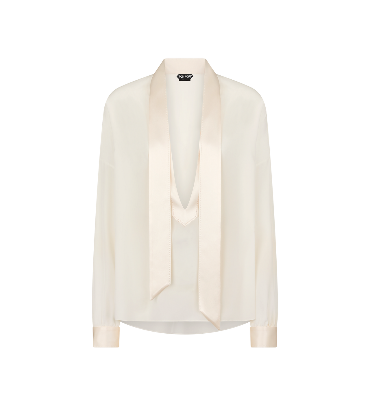 SILK CREPE DE CHINE LAVALLIERE TUNIC TOP WITH TUXEDO DETAILS image number 0