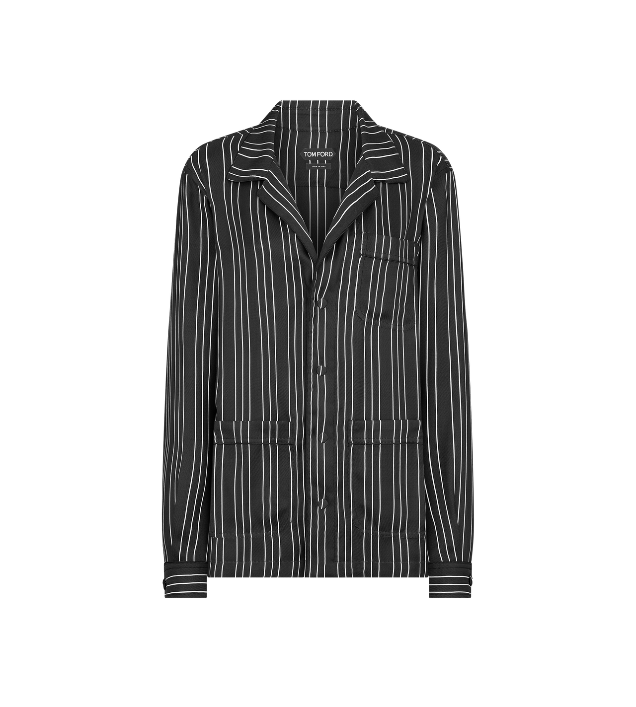 STRIPED SILK PJ SHIRT WITH PIPING AND TONAL TF EMBROIDERED LOGO image number 0