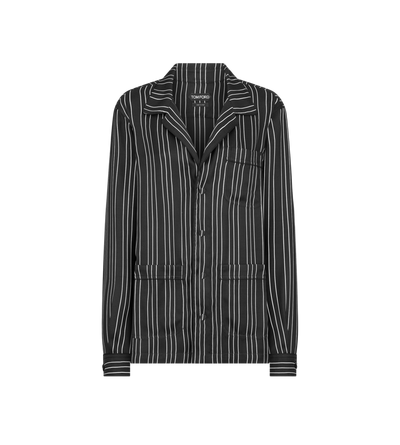 STRIPED SILK PJ SHIRT WITH PIPING AND TONAL TF EMBROIDERED LOGO image number 0