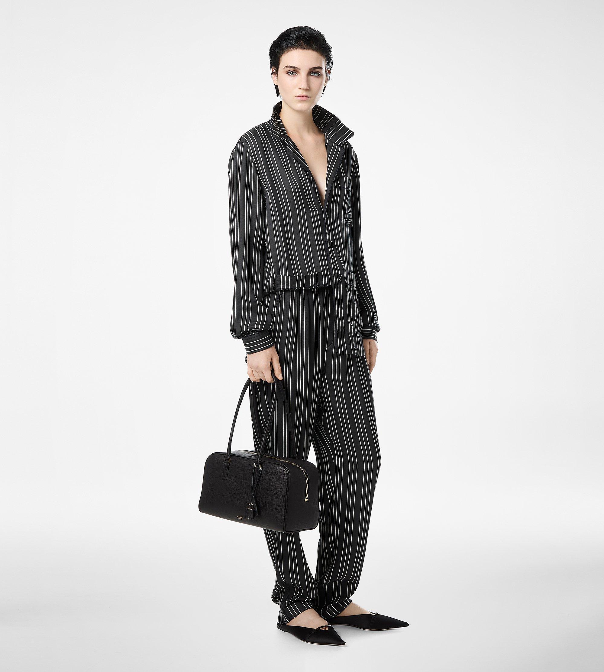 STRIPED SILK PJ SHIRT WITH PIPING AND TONAL TF EMBROIDERED LOGO