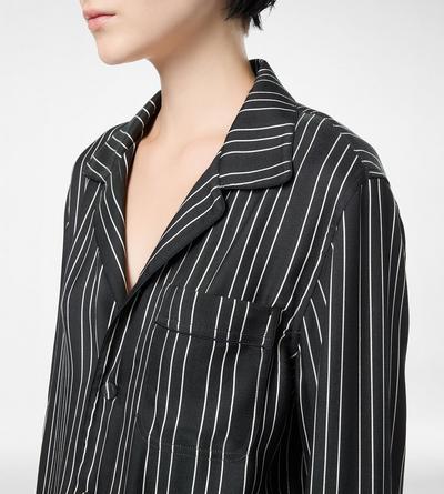 STRIPED SILK PJ SHIRT WITH PIPING AND TONAL TF EMBROIDERED LOGO image number 1