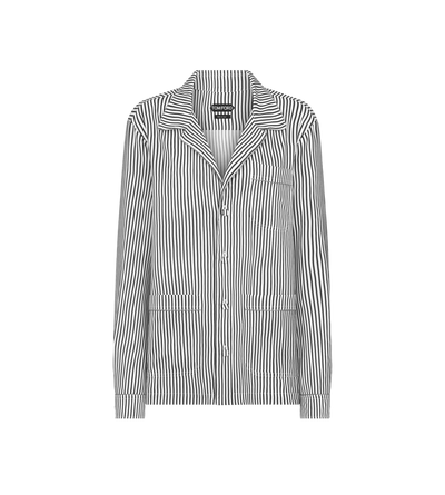 STRIPED SILK PJ SHIRT WITH PIPING AND TONAL TF EMBROIDERED LOGO image number 0