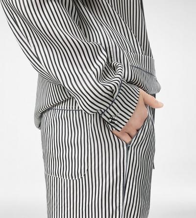 STRIPED SILK PJ SHIRT WITH PIPING AND TONAL TF EMBROIDERED LOGO image number 1
