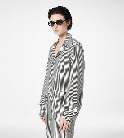 STRIPED SILK PJ SHIRT WITH PIPING AND TONAL TF EMBROIDERED LOGO image number 3