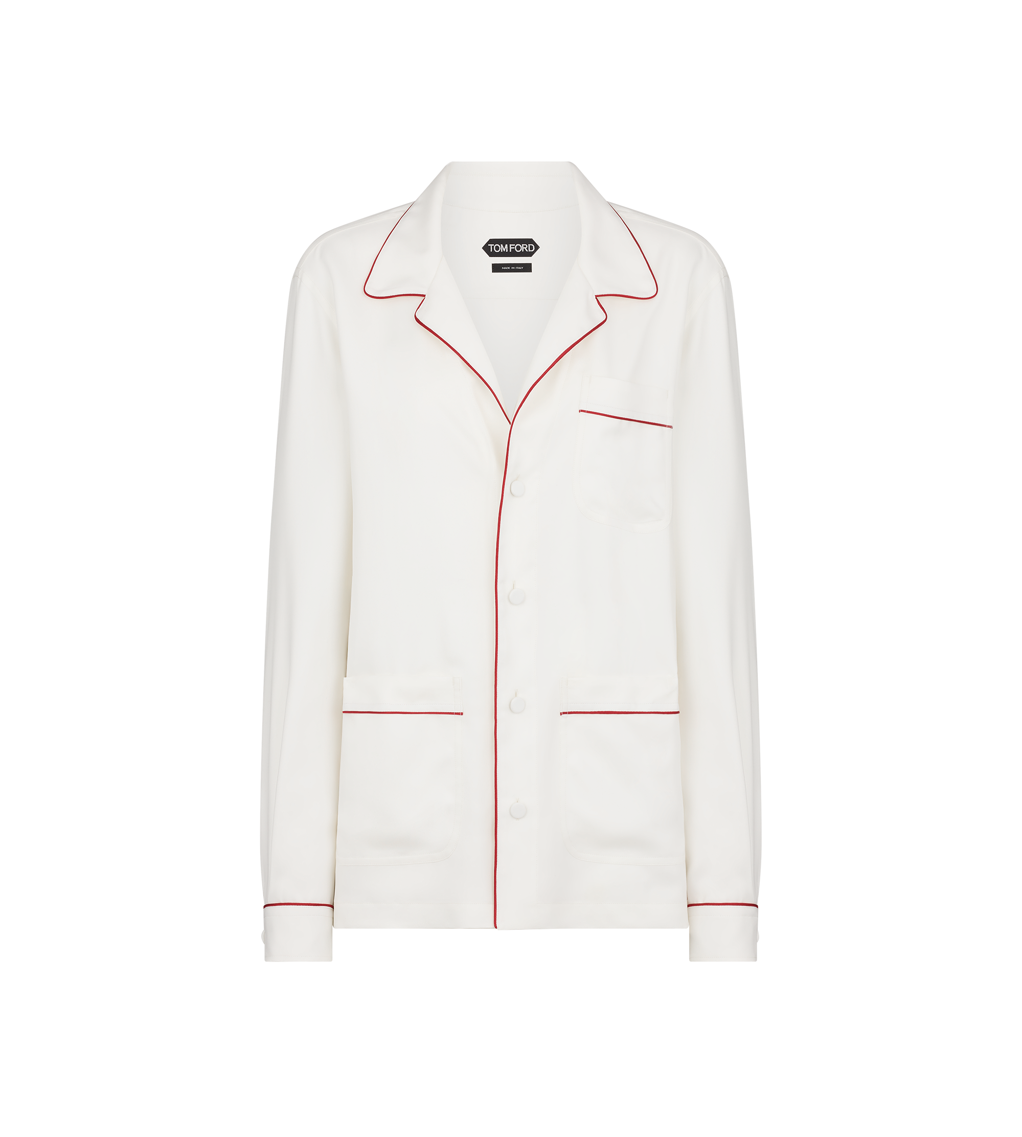 SILK TWILL PJ SHIRT WITH PIPING AND TONAL TF EMBROIDERED LOGO