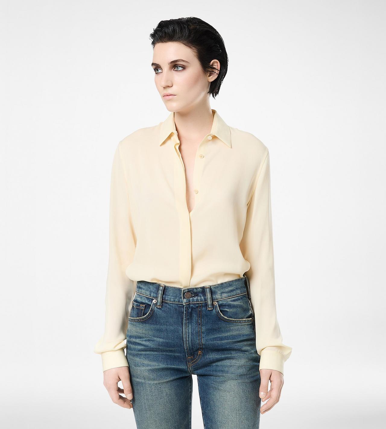 WASHED SILK GEORGETTE SHIRT WITH TONAL TF EMBROIDERED LOGO image number 3