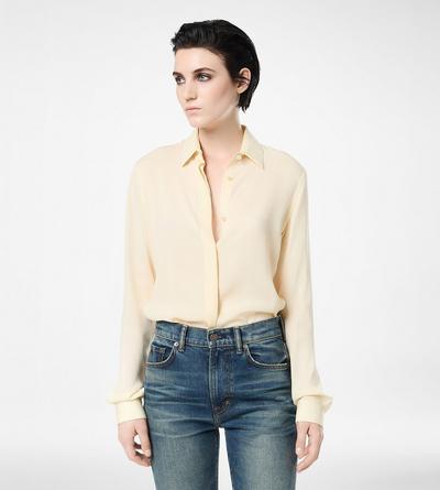 WASHED SILK GEORGETTE SHIRT WITH TONAL TF EMBROIDERED LOGO image number 3