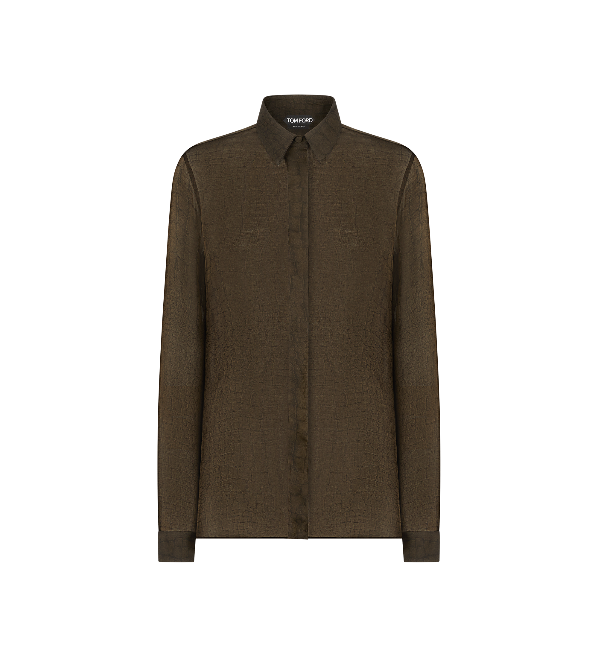 SILK CROCO CHIFFON SHIRT WITH TONAL TF EMBROIDERED LOGO