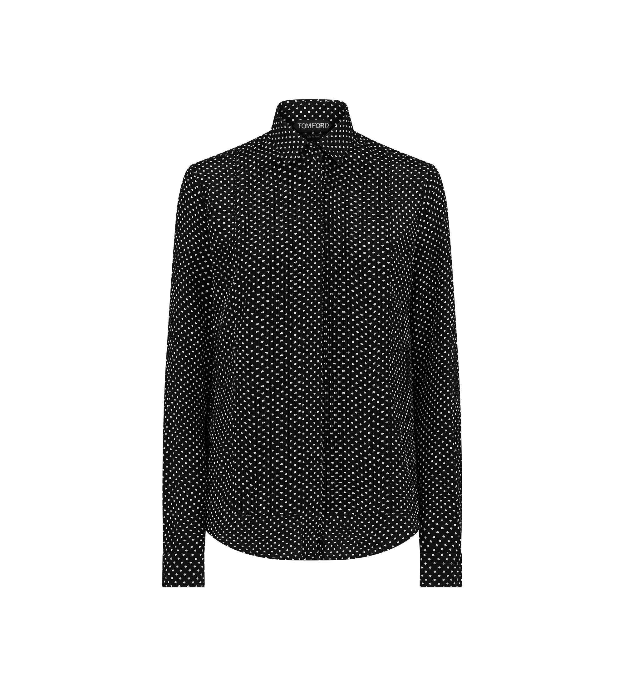 POLKA DOT SILK CREPE DE CHINE SHIRT WITH PLISSE PLASTRON | TOM