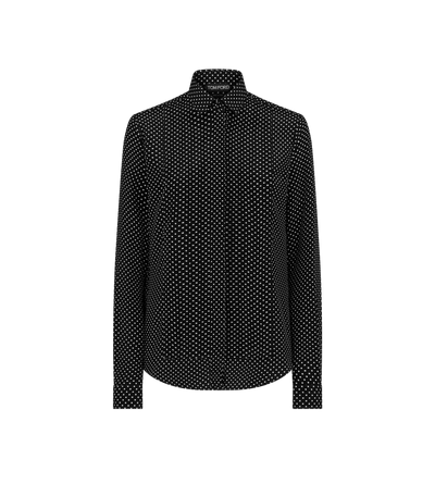 POLKA DOT SILK CREPE DE CHINE SHIRT WITH PLISSE PLASTRON